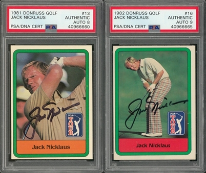 1981-82 Donruss Jack Nicklaus Signed Cards Pair (2 Different) – Both PSA/DNA Graded